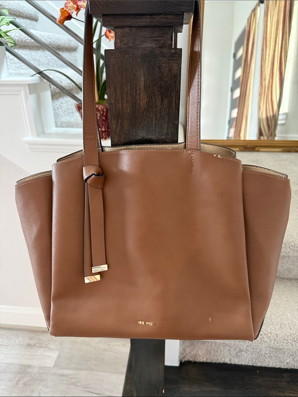 Nine West Tan Leather-Look Shoulder Tote